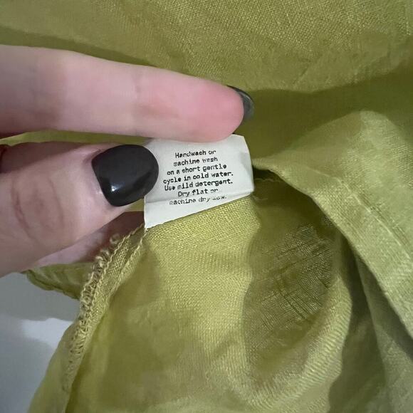 Lisa Bayne Chartreuse Green 100% Linen Short Sleeve Relaxed Loose Blouse Sz Lg - Picture 6 of 8